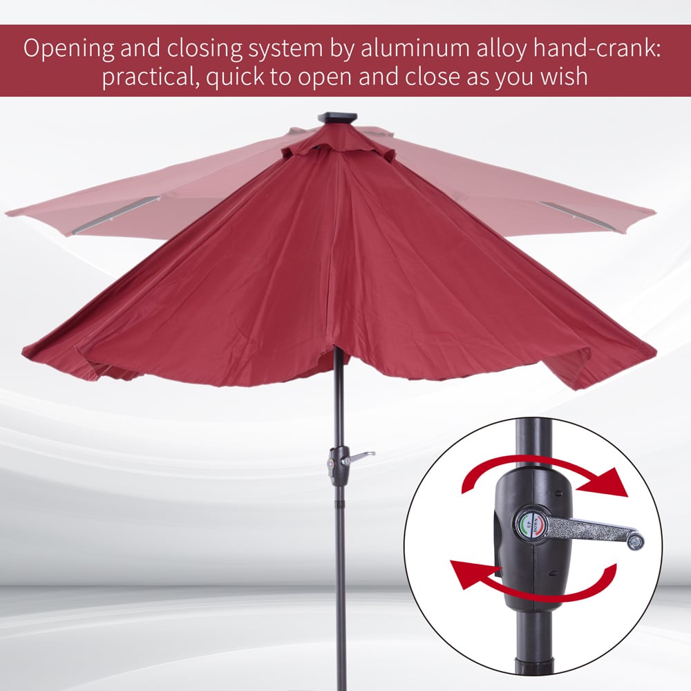 Outsunny Red 24 LED Crank and Tilt Parasol 2.75m Image 6