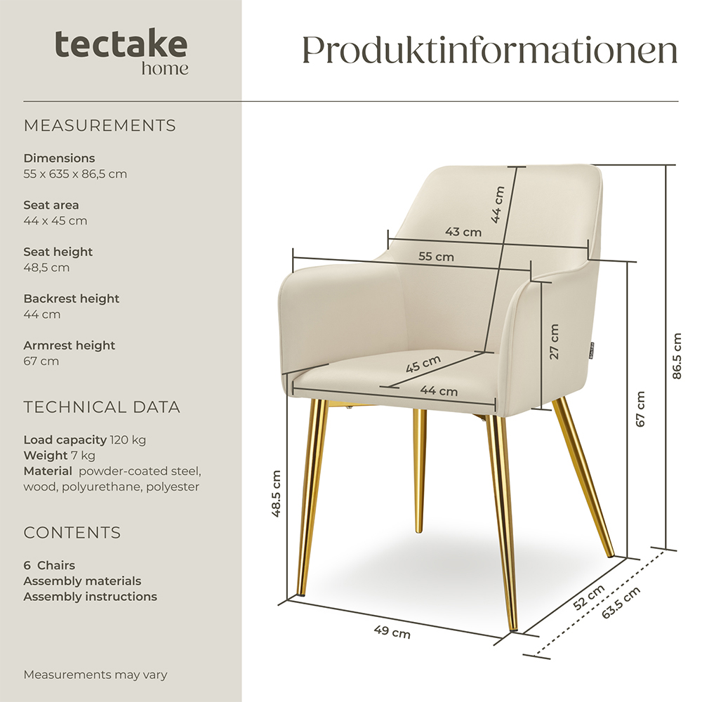 tectake Avane Set of 6 Velvet Dining Chair Image 9