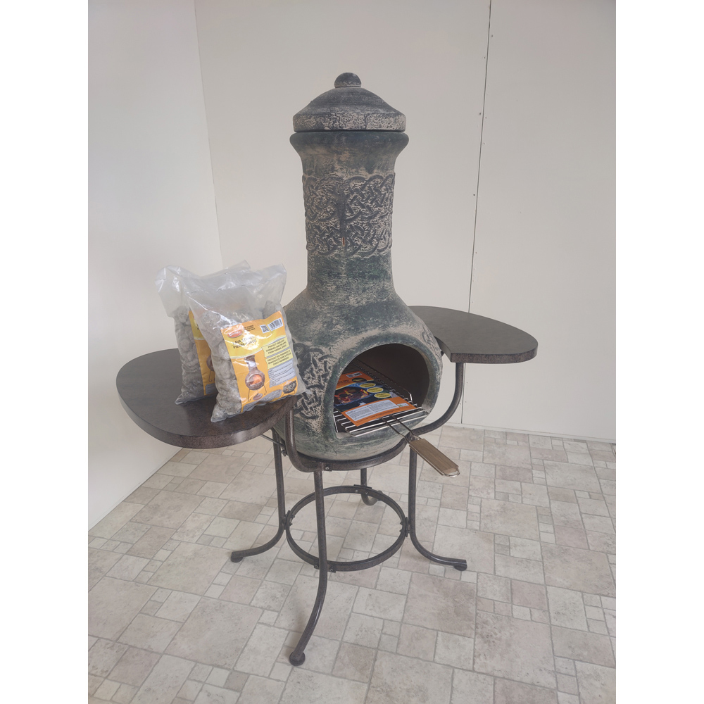 Gardeco BBO-C8E.03 Grill Lava Stones and Cradle Clay Chiminea BBQ Bundle Image 2
