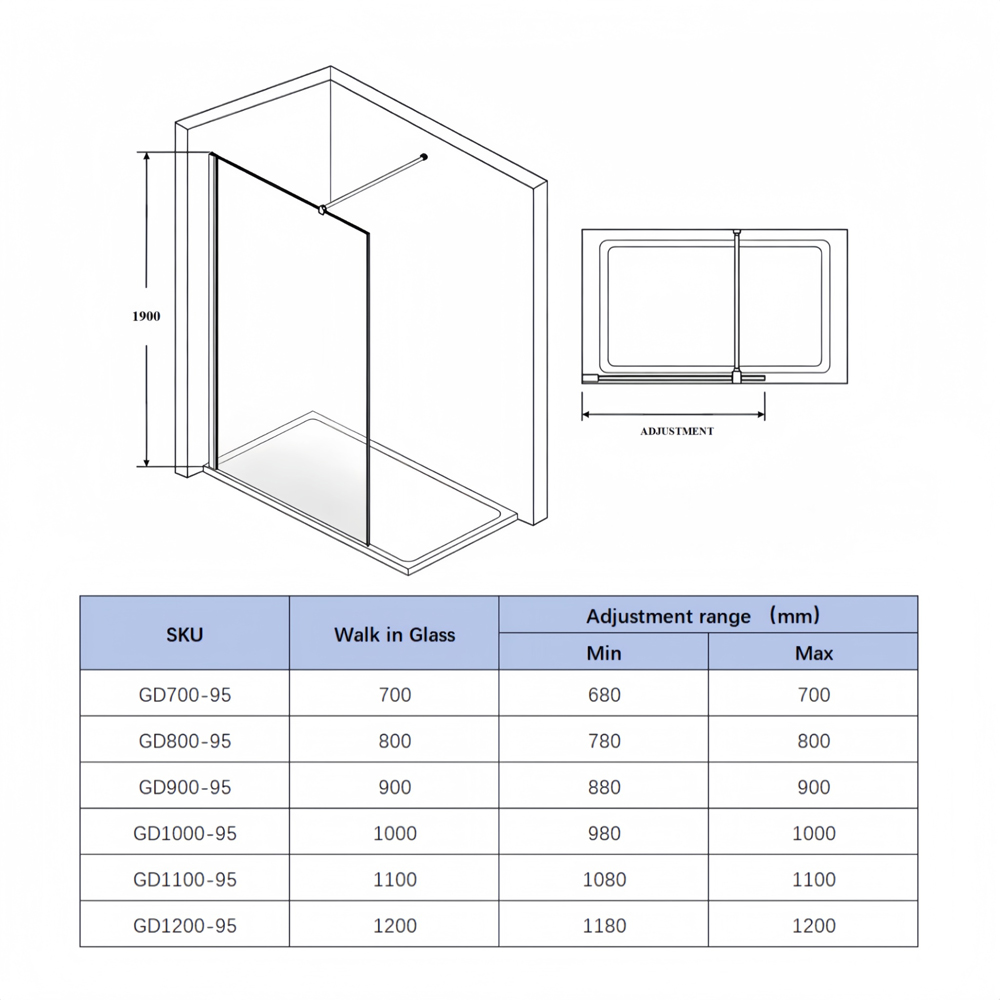 Stech Homes Walk-in Shower Screen with Shower Tray 1000 x 1900mm Image 2