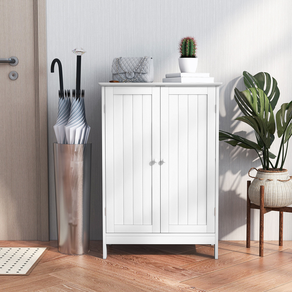 Costway 2 Door White Bathroom Floor Cabinet Image 4
