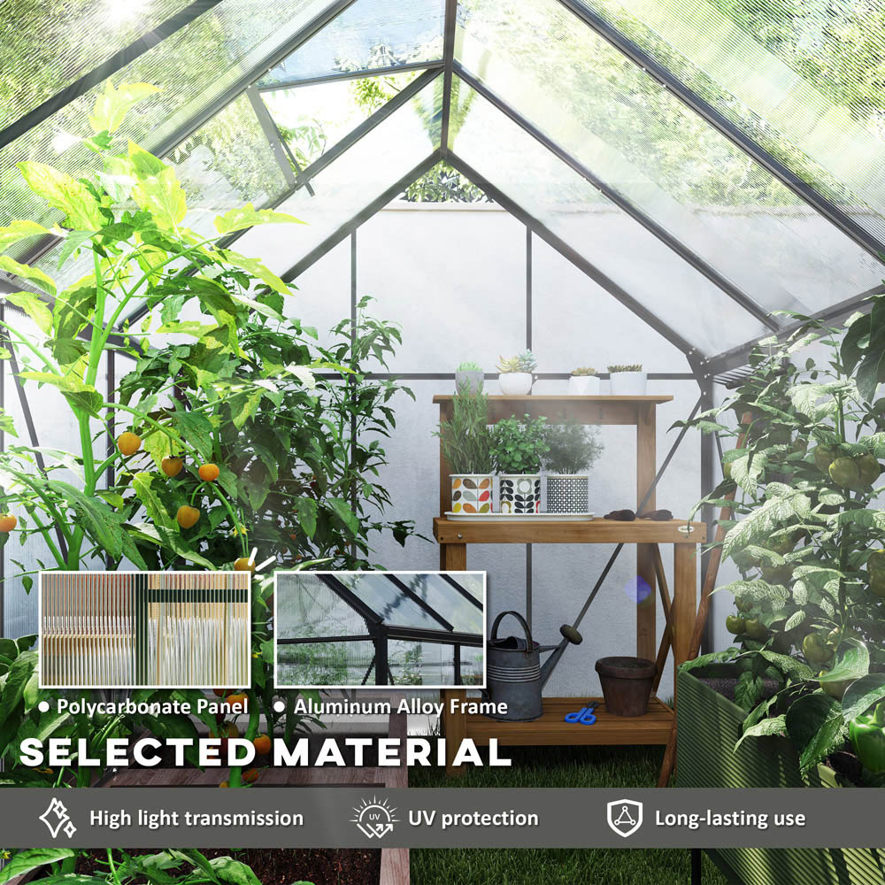 Outsunny 6.2 x 8.3ft Polycarbonate Dark Grey Walk-in Garden Greenhouse with Sliding Door Image 8