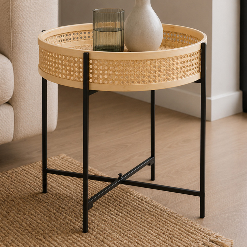 Premier Housewares Natural Side Table with Cross Legs Image 1
