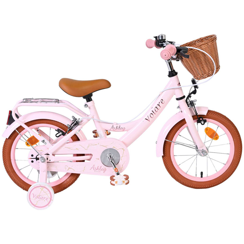Volare Ashley Kids 14 inch Pink Pastel Bike with Stabilisers Rack and Basket Image 6