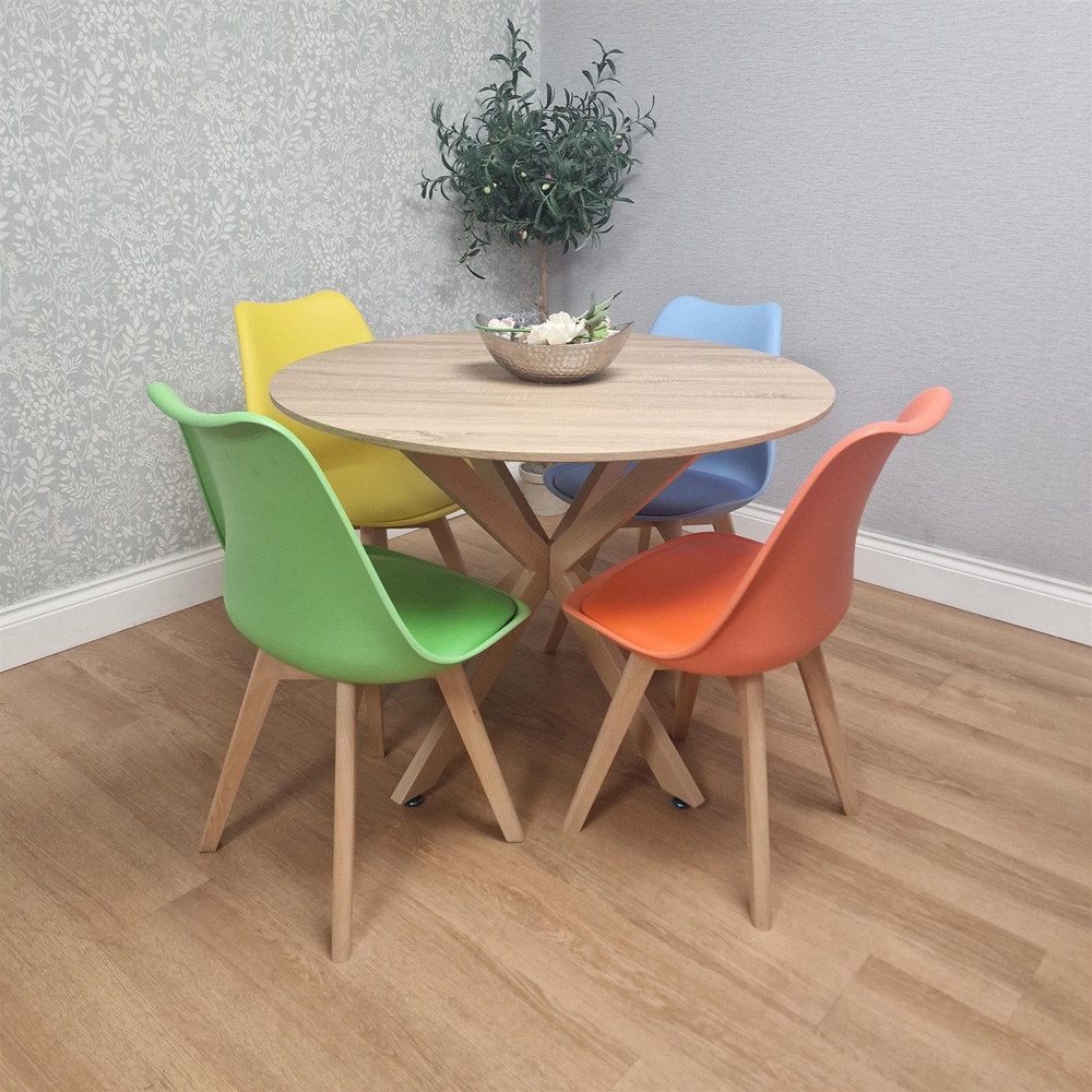 Kosy Koala 4 Seater Wood Effect Faux Leather Round Dining Set Multicolour Image 4
