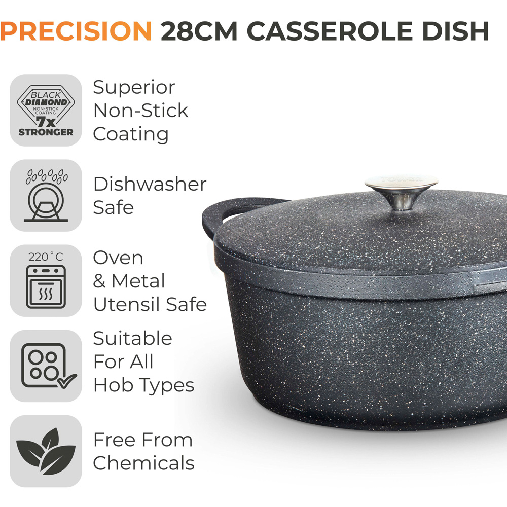 Tower Precision 28cm Black Cast Aluminium Non-Stick Casserole Dish with Lid Image 3