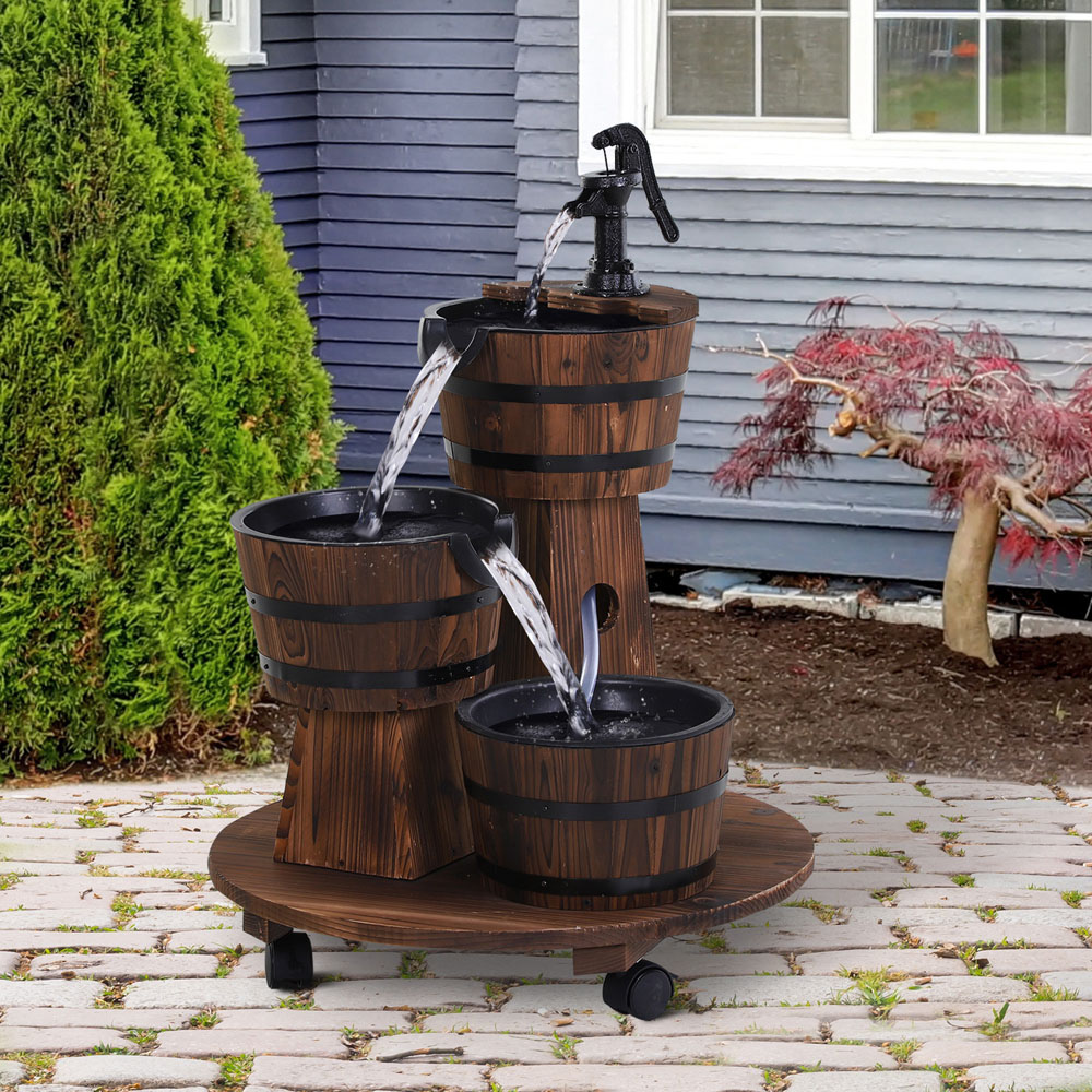 Outsunny 3 Barrel Fir Wood Water Feature with Pump Image 2