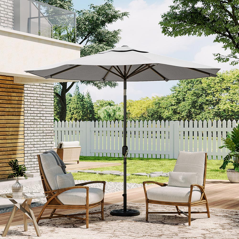 Living and Home Light Grey Round Crank Tilt Parasol Floral Round Base 3m Image 4