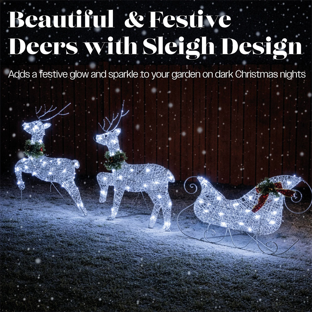 Xmas Haus 60 Warm White LED White Deer and Sleigh Christmas Decoration Image 3