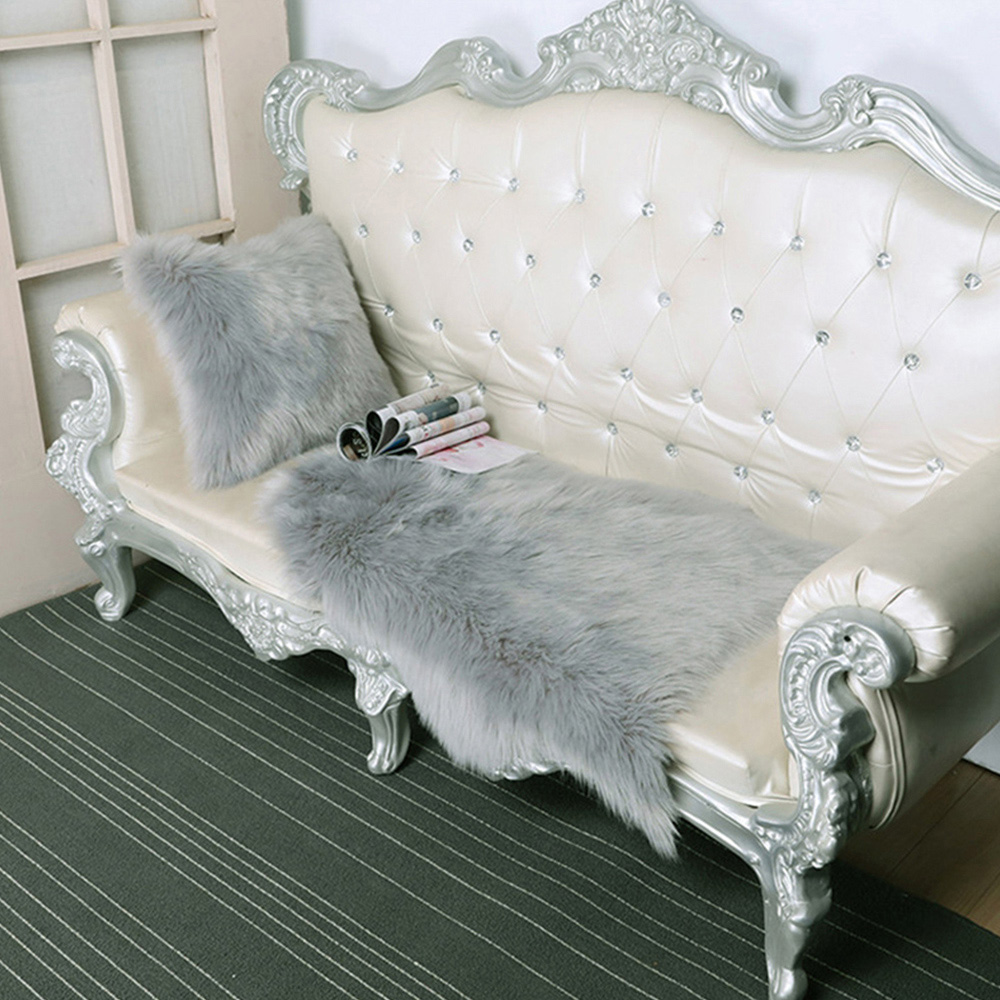 Living and Home Grey Square Fluffy Faux Fur Throw Cushion Cover 45 x 45cm Image 6