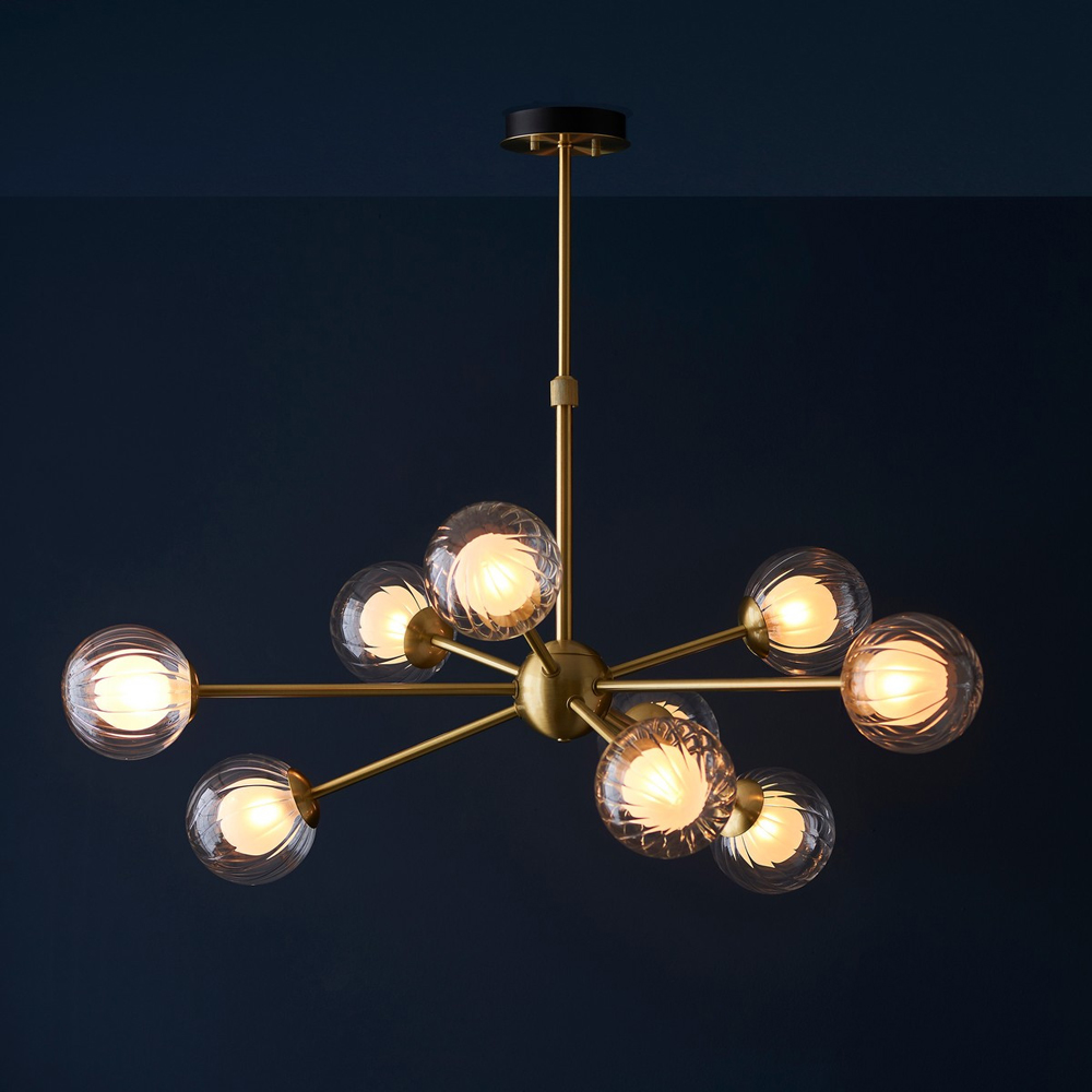 Merano Rome Satin Brass Glass Multi Arm Pendant Ceiling Lamp Image 2