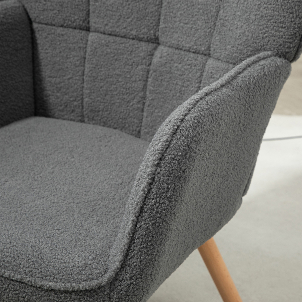 Portland Dark Grey Upholstered Tufted Wingback Armchair with Seat Padding Image 3