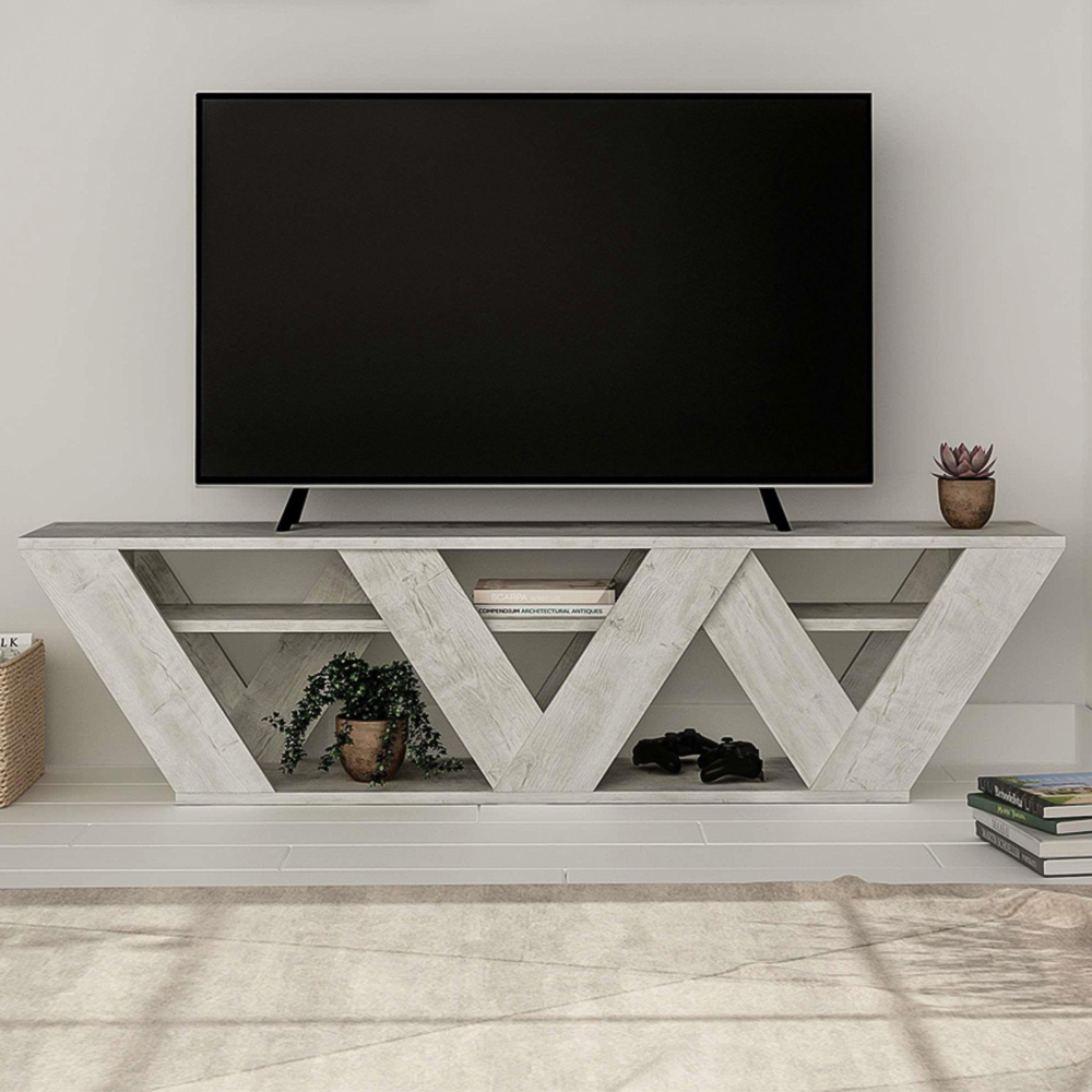 Decortie Ralla 2 Shelf Ancient White Modern TV Unit Image 1