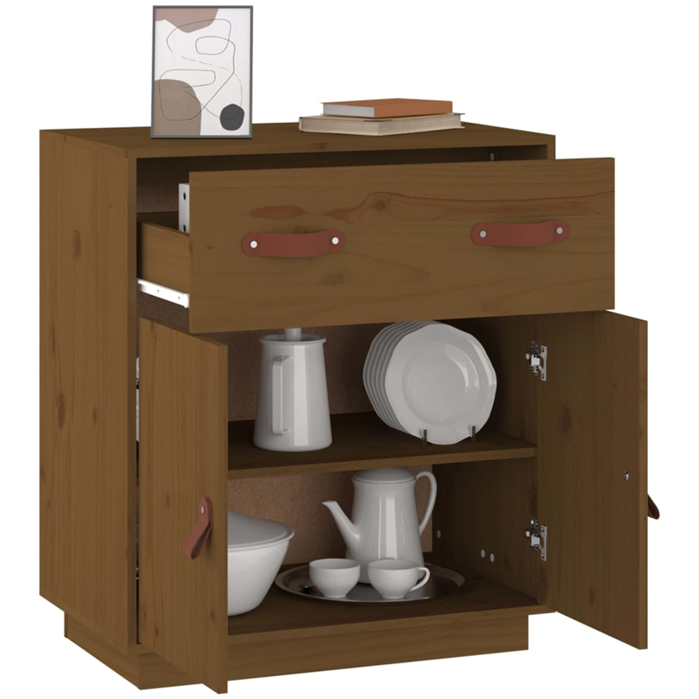 vidaXL 2 Door Single Drawer Honey Brown Pine Wood Sideboard Image 7