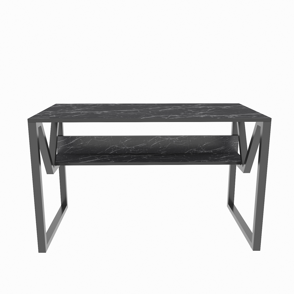 Decorotika Lona Single Shelf Study and Writing Desk Black Marble Effect and Black Image 3