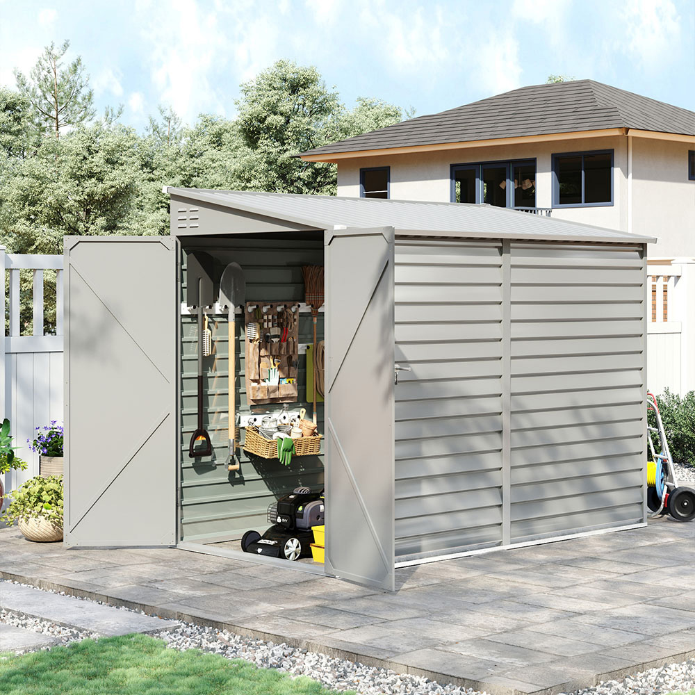 H&O Direct 8.9 x 4.7ft Grey Lean To Metal Pent Garden Shed Image 2