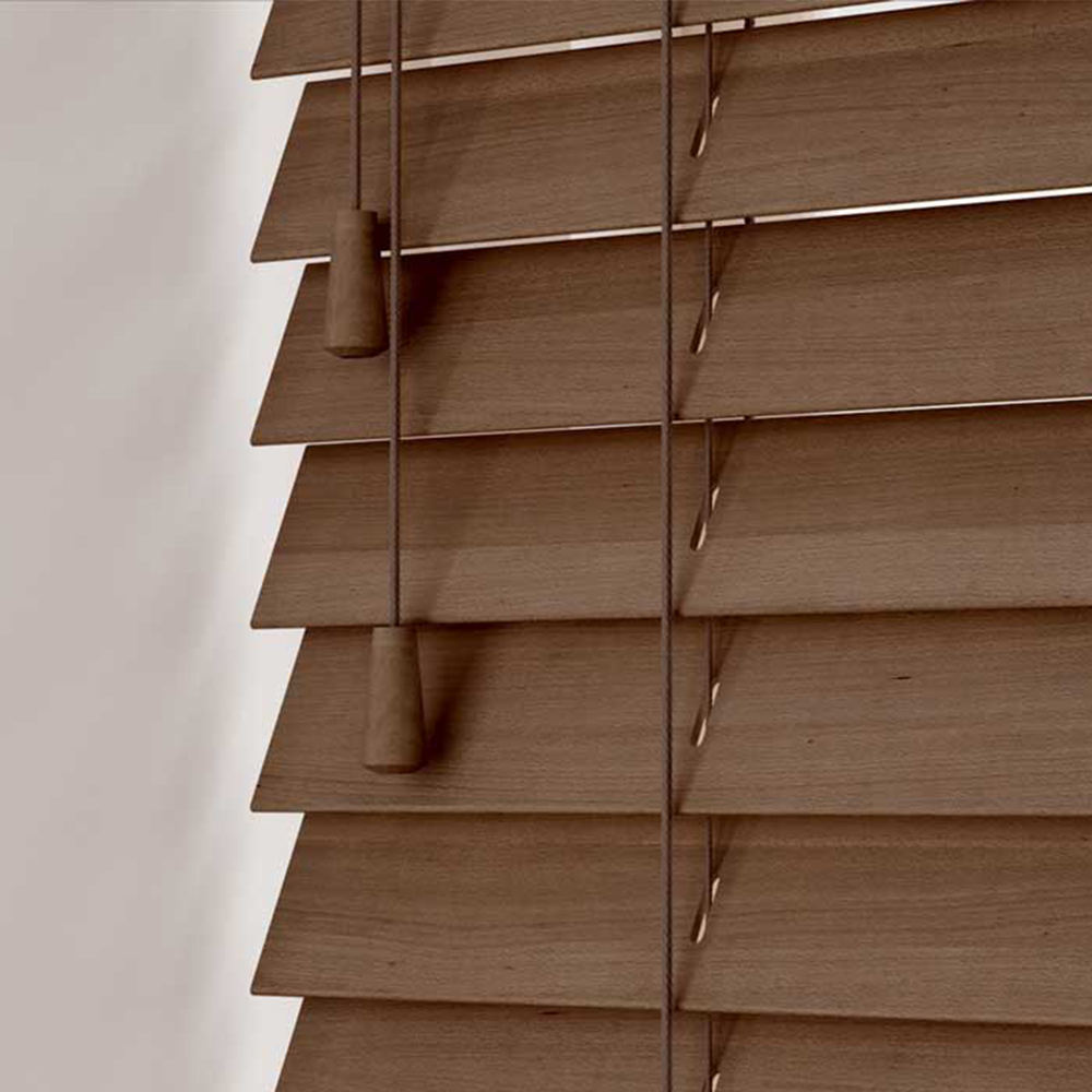 New Edge Blinds Wooden Venetian Blinds with Strings Chestnut Oak 225cm Image 2