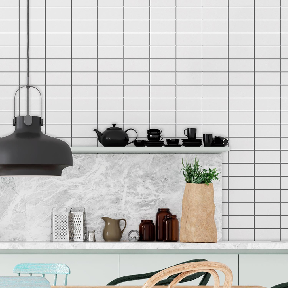 Walplus Insta Kitchen Original Brilliant White Glossy 3D Tile Sticker 30.5 x 15.4cm 12 Pack Image 2