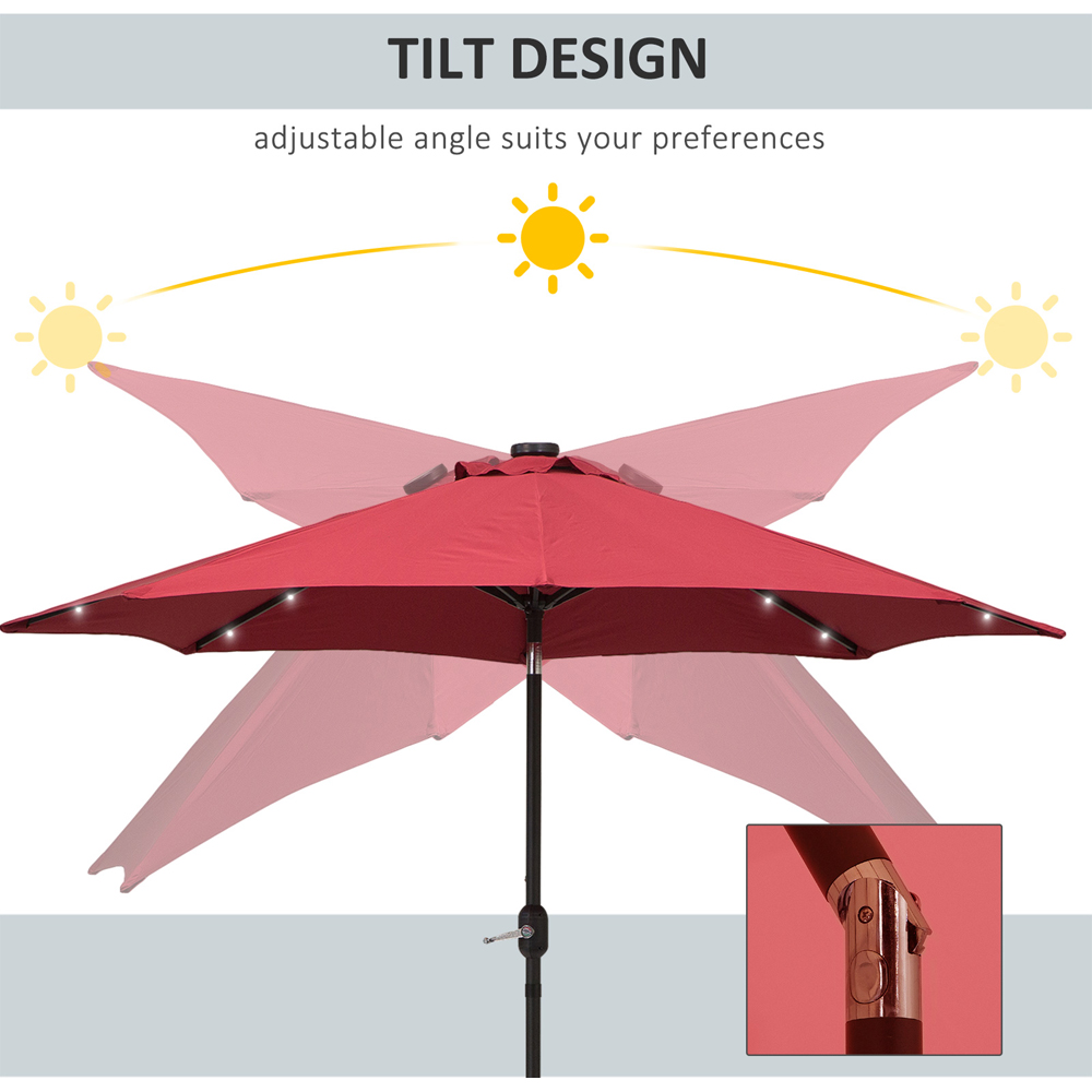 Outsunny Wine Red Solar LED Crank and Tilt Garden Parasol 2.7m Image 4