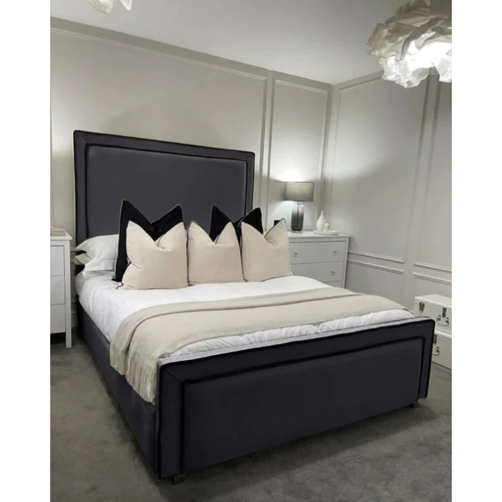 Eleganza Home Bianca King Size Steel Plush Velvet Bed Frame with Headboard and Footboard Image 3