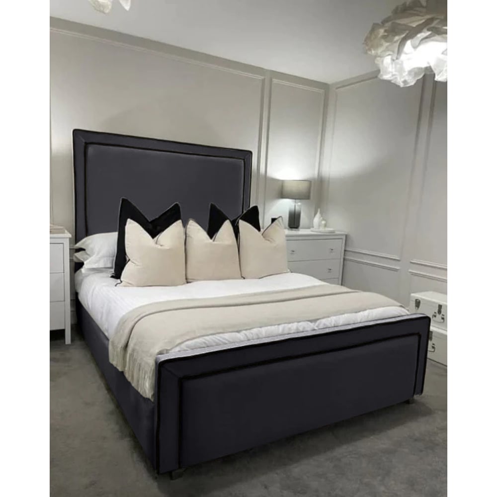Eleganza Home Bianca Super King Size Steel Plush Velvet Bed Frame with Headboard and Footboard Image 3