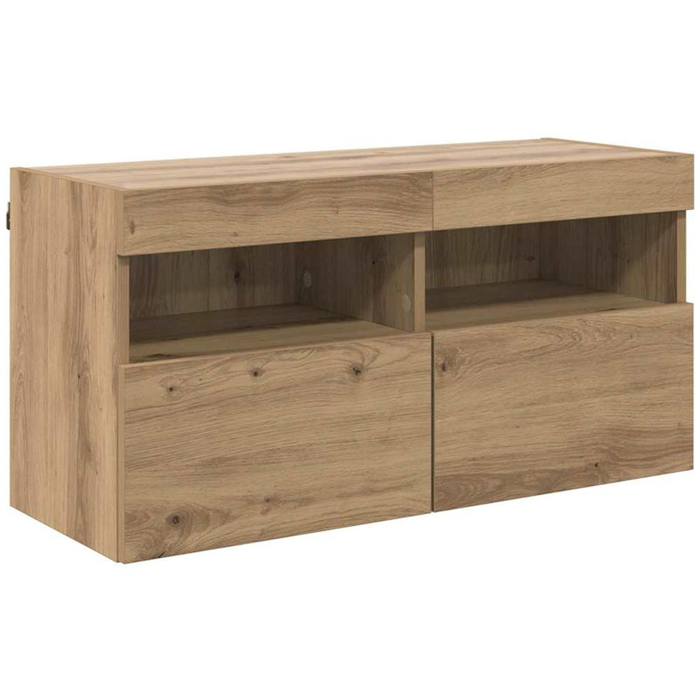 vidaXL 2 Door 2 Shelf Artisan Oak Wall Mounted TV Cabinet with LED Light Image 2