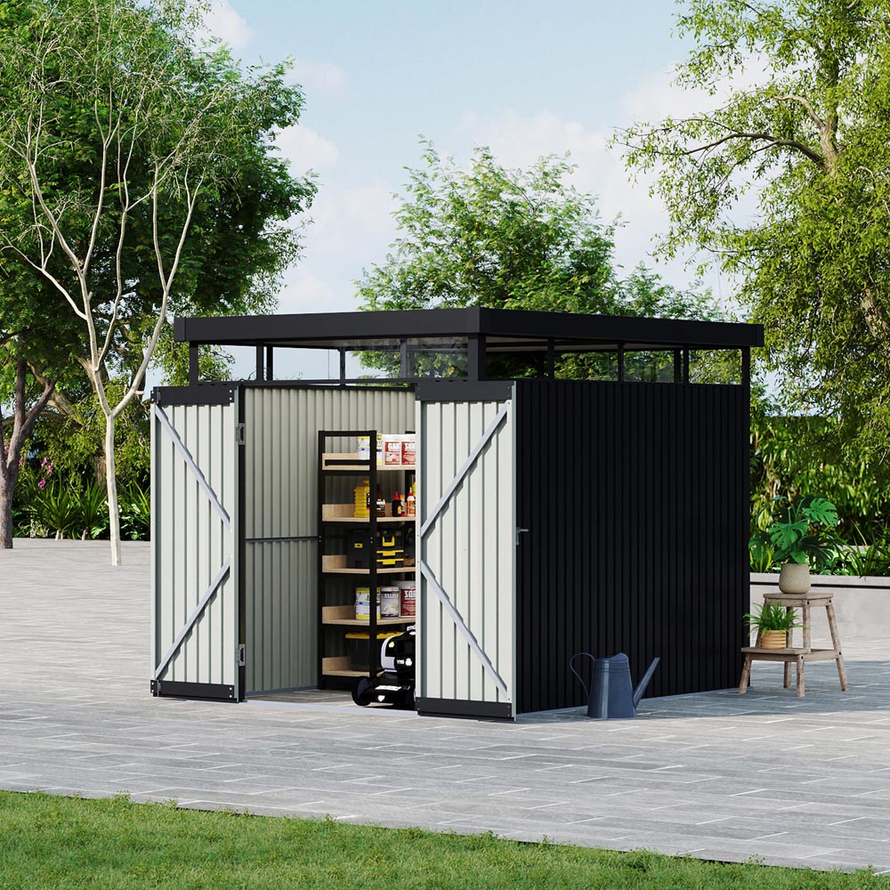 Living and Home 6 x 8ft Anthracite Metal Pent Garden Storage Shed Image 7
