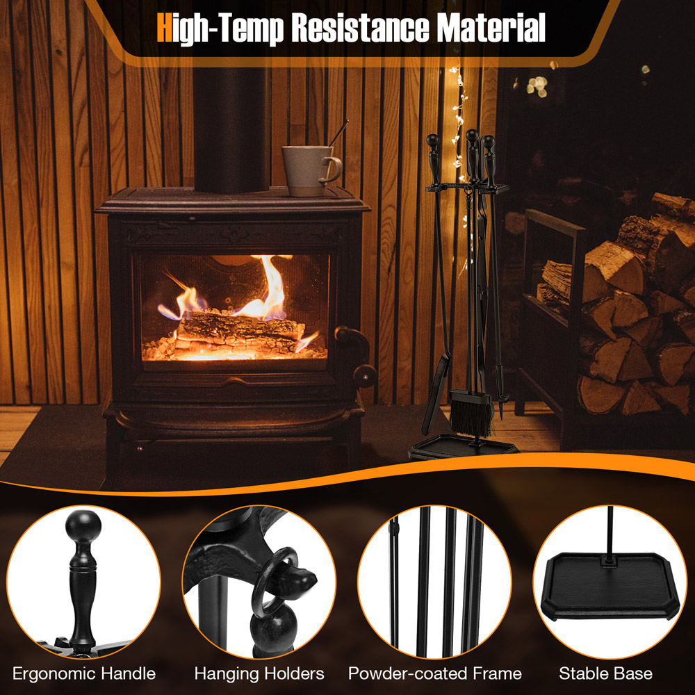 Costway 5 Piece Fireplace Tool Set with Ergonomic Handle Image 4