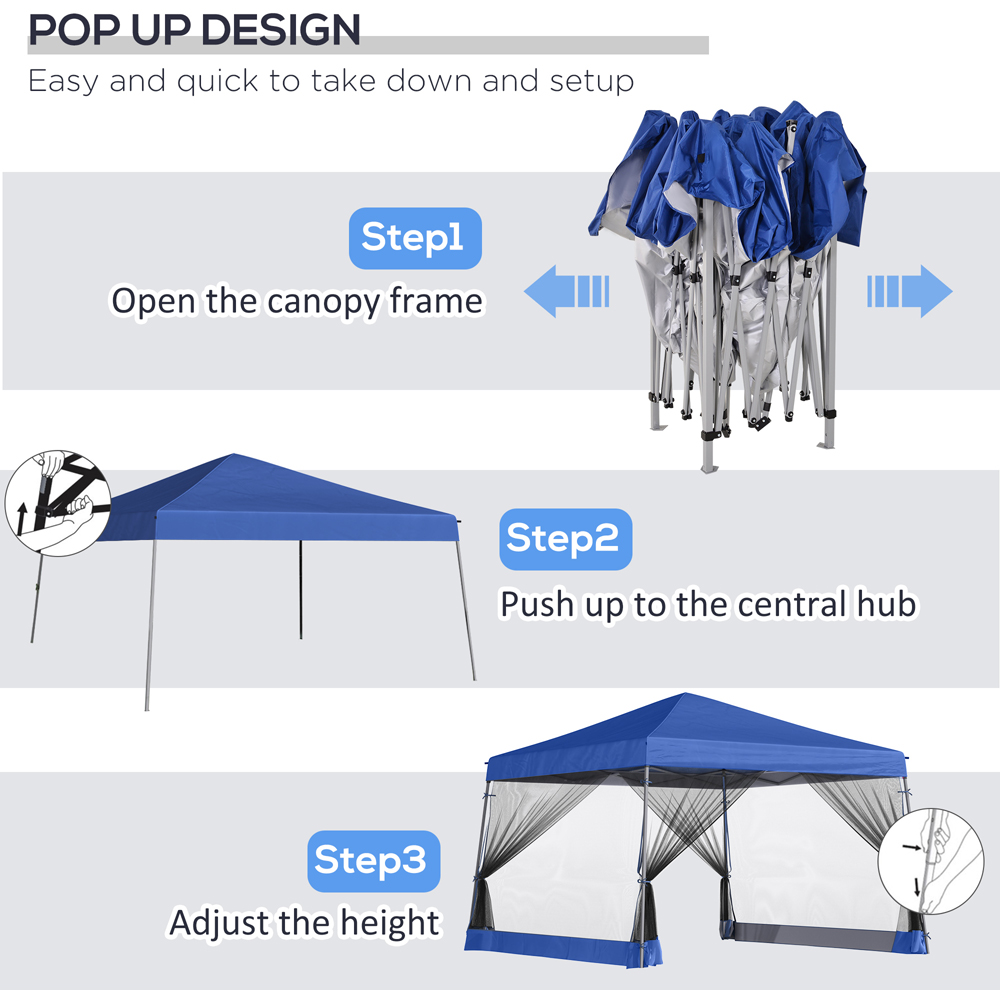 Outsunny 3.6 x 3.6m Blue Pop-Up Canopy Gazebo with Mesh Screen Side Walls Image 5