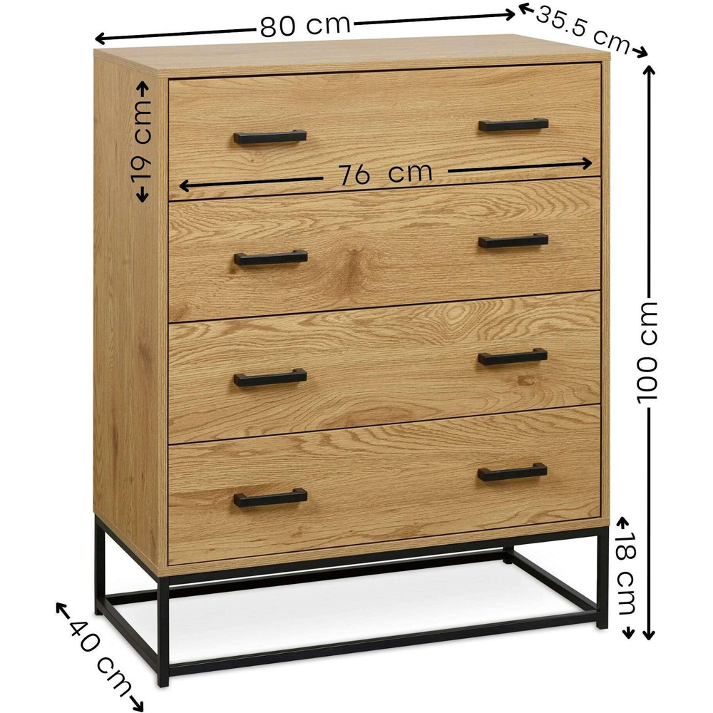 Julian Bowen Harlow 4 Drawer Light Oak Effect Chest of Drawers Image 9