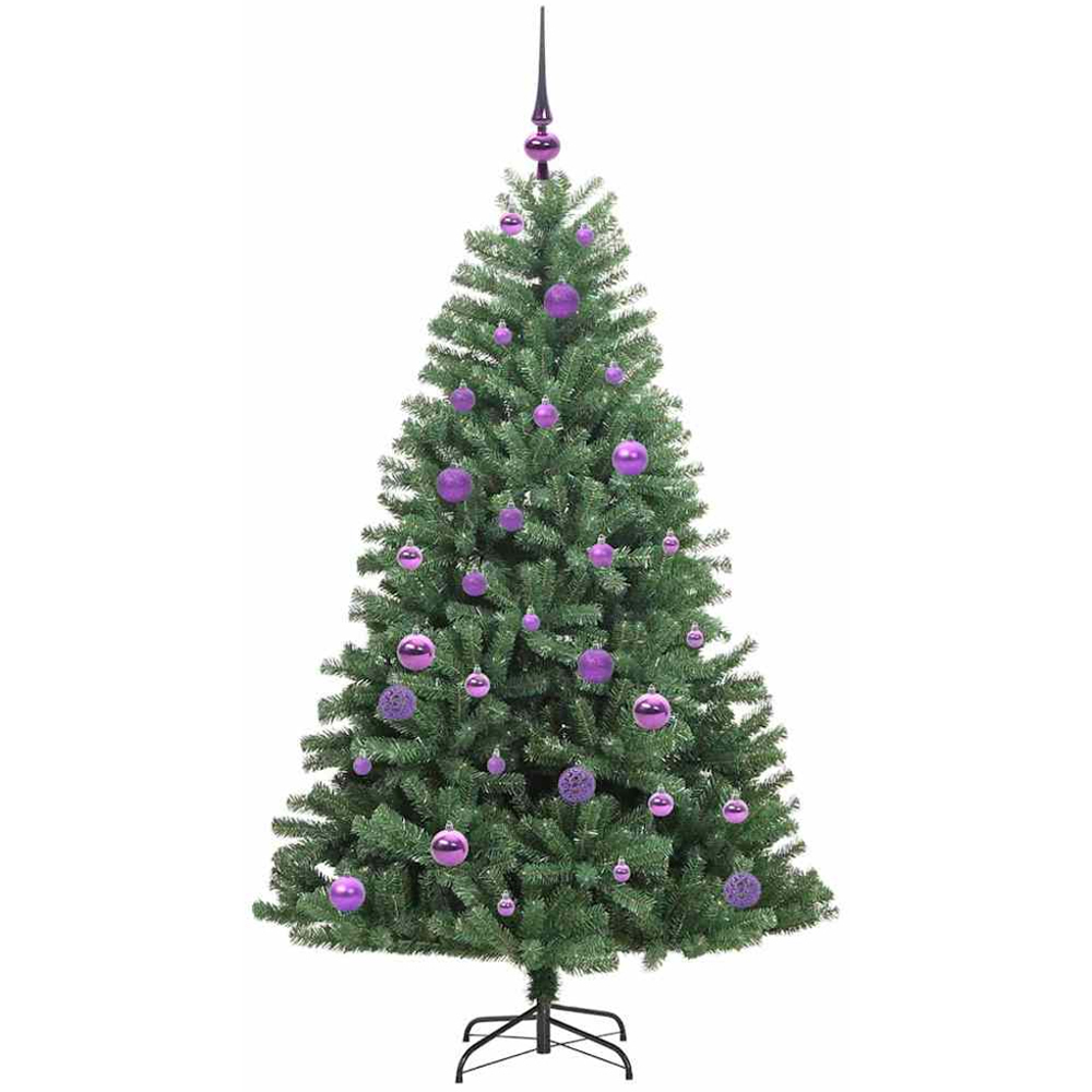 vidaXL Pre-Lit Lilac Baubles Green Artificial Hinged Christmas Tree 5ft Image 4