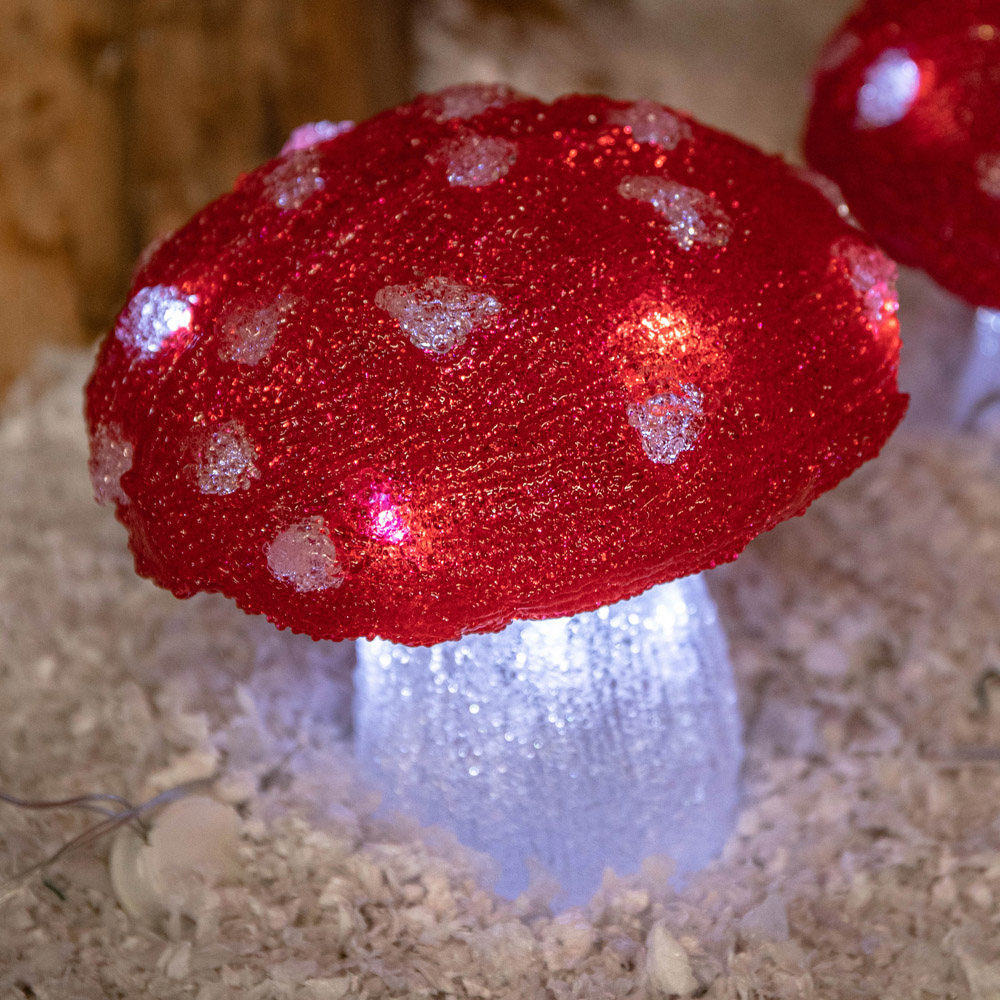 Samuel Alexander Red and White Acrylic Mushroom Christmas Decoration 17cm 4 Pack Image 2
