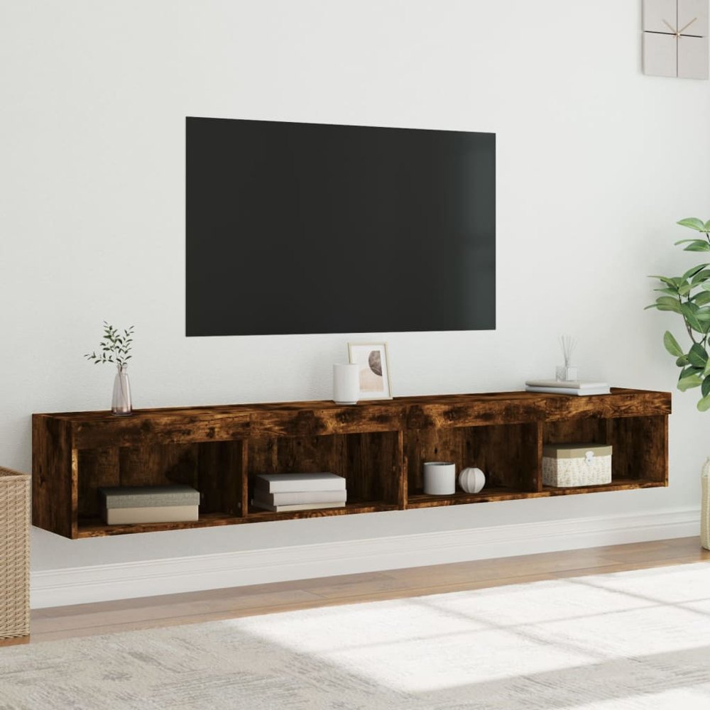 vidaXL 2 Shelf Smoked Oak Wall Mounted LED TV Cabinet Set of 2 Image 5