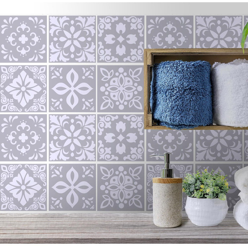Walplus Andalu Light Grey Cement Spanish Wall Tile Sticker 15 x 15cm 72 Pack Image 3