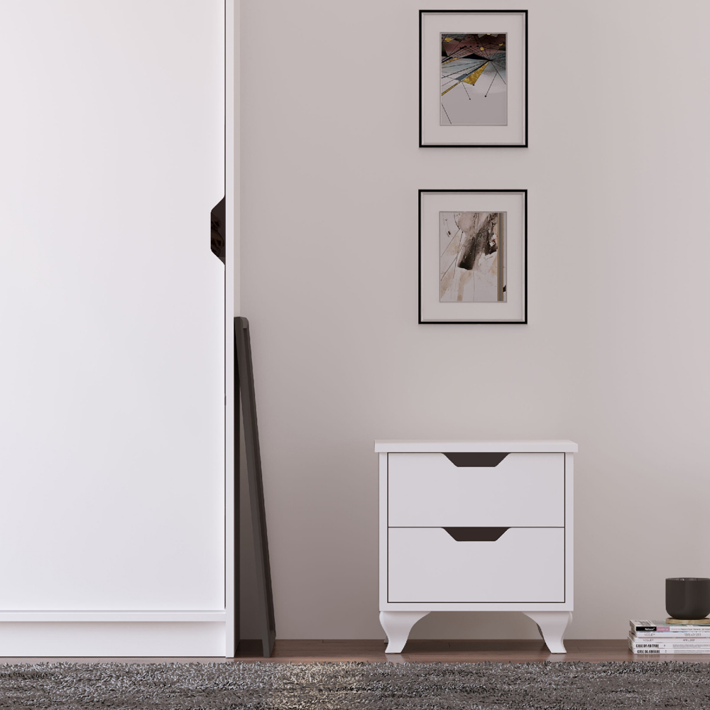 Evu Bergen 2 Drawer White Bedside Table Image 4