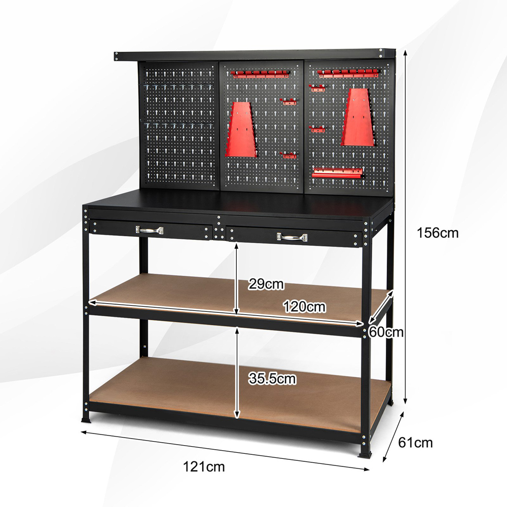 Costway 2 Drawer 2 Shelf Black Multipurpose Garage Worktable Image 9