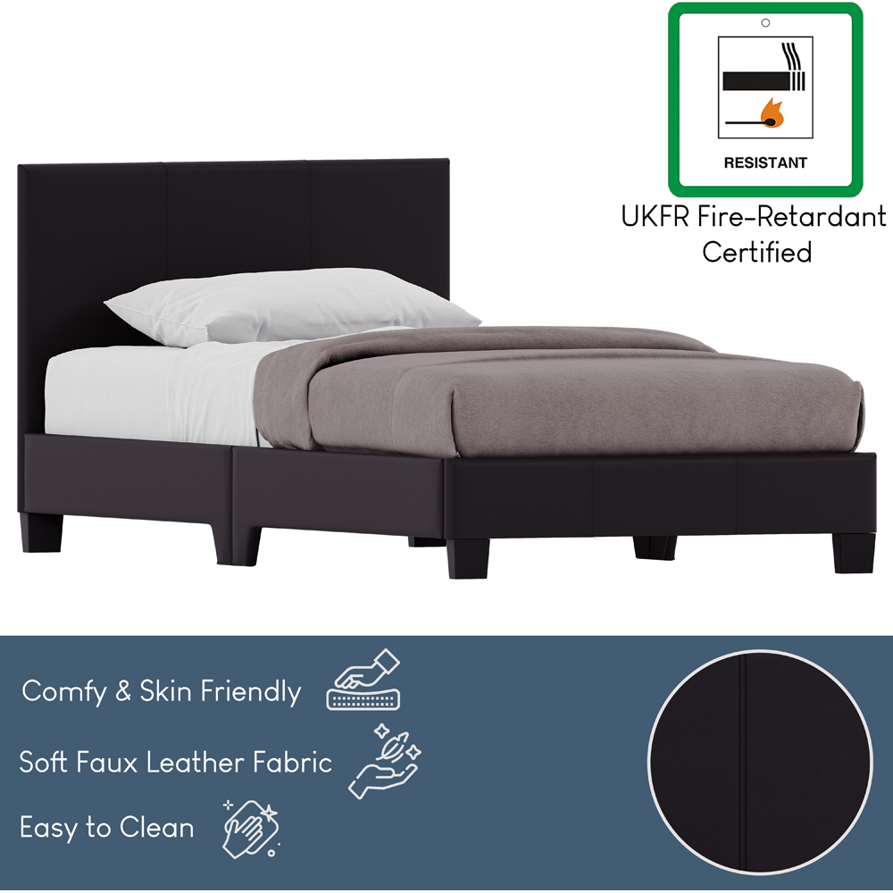 VIDA DESIGNS Lisbon Single Brown Faux Leather Bed with Gel Memory Foam Mattress Image 4