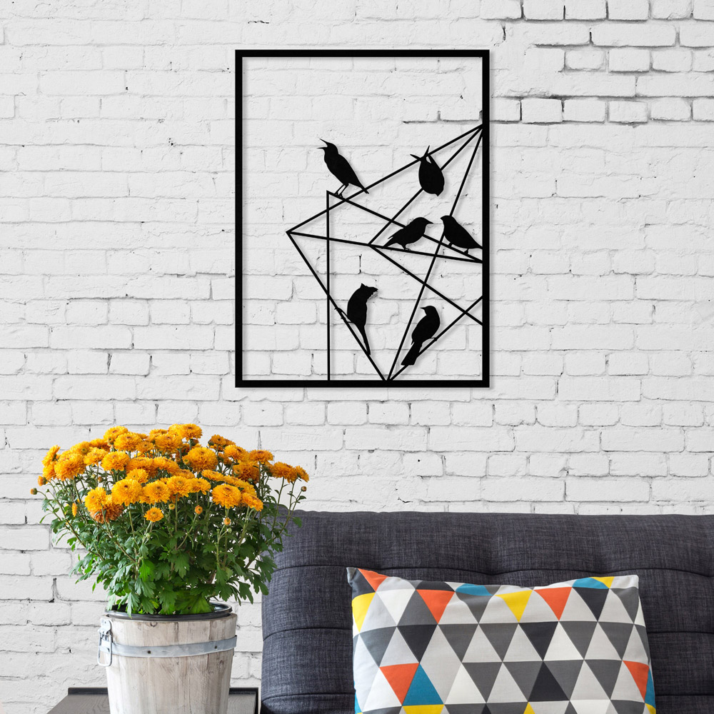 Decortie Black Metal Birds On Wire Wall Art Image 2