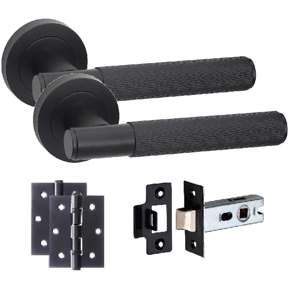 Golden Grace Straight T-Bar Linear Matt Black Door Handles and Latch Set Image 1