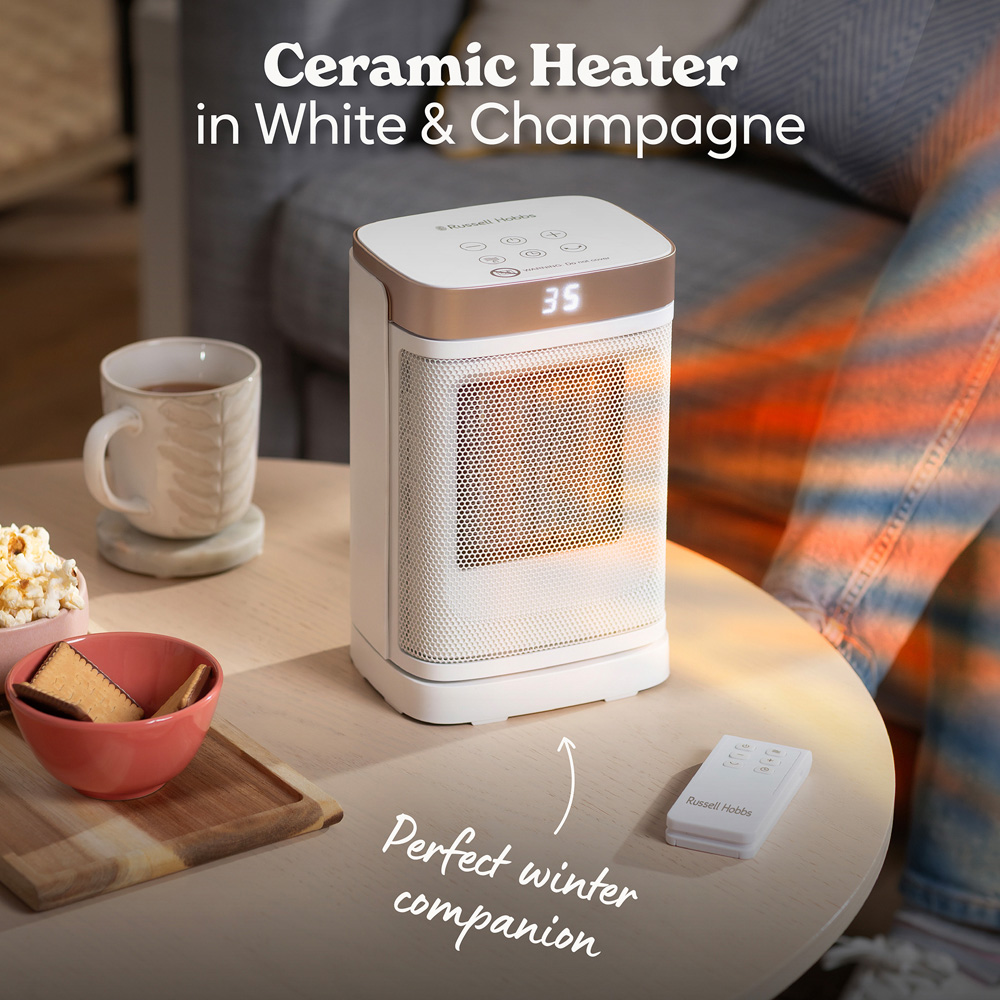 Russell Hobbs RHCH2001WCHAMP White and Champagne Square Oscillating Ceramic Heater 1500W Image 3