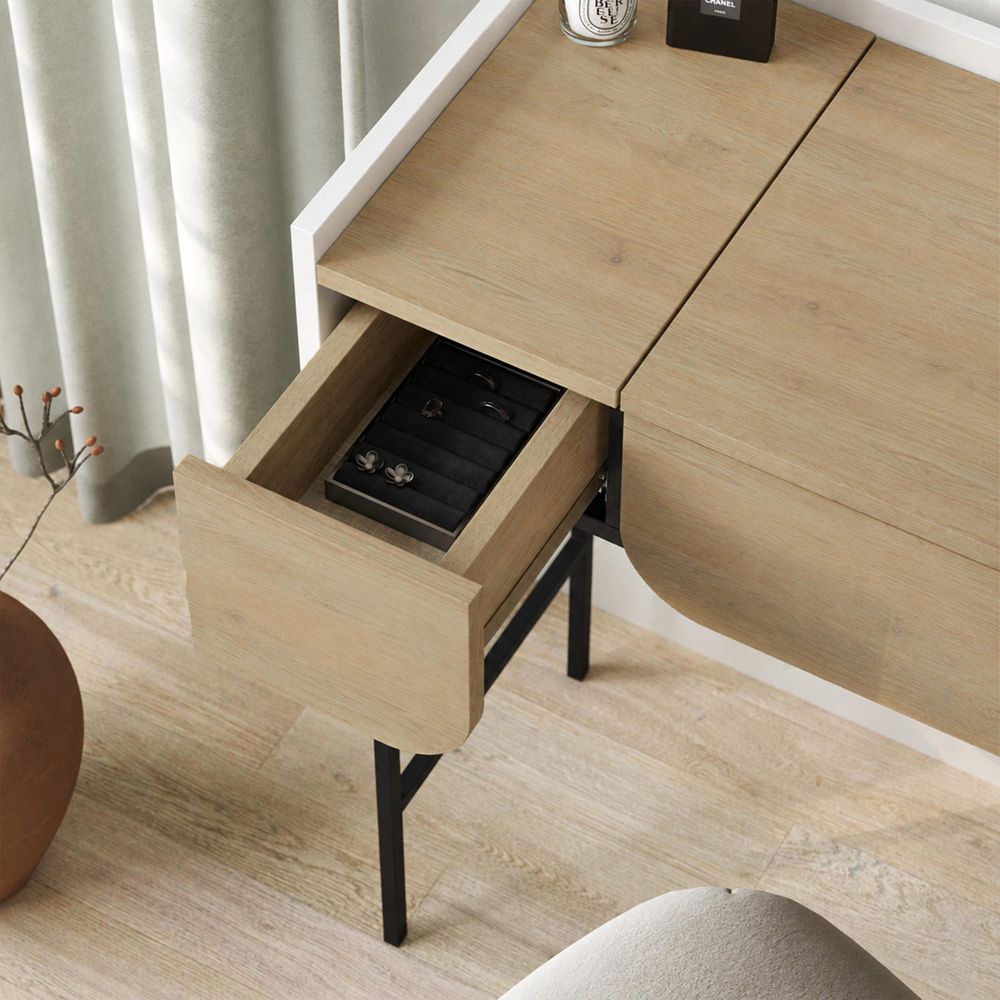 Decortie Terra 2 Drawer Sapphire Oak Dressing Table with Mirror Image 5