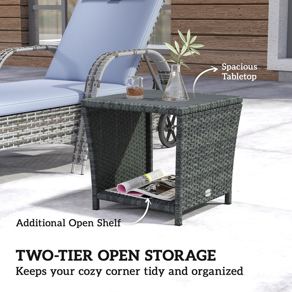 Outsunny Single Shelf Grey Rattan Side Table Image 4