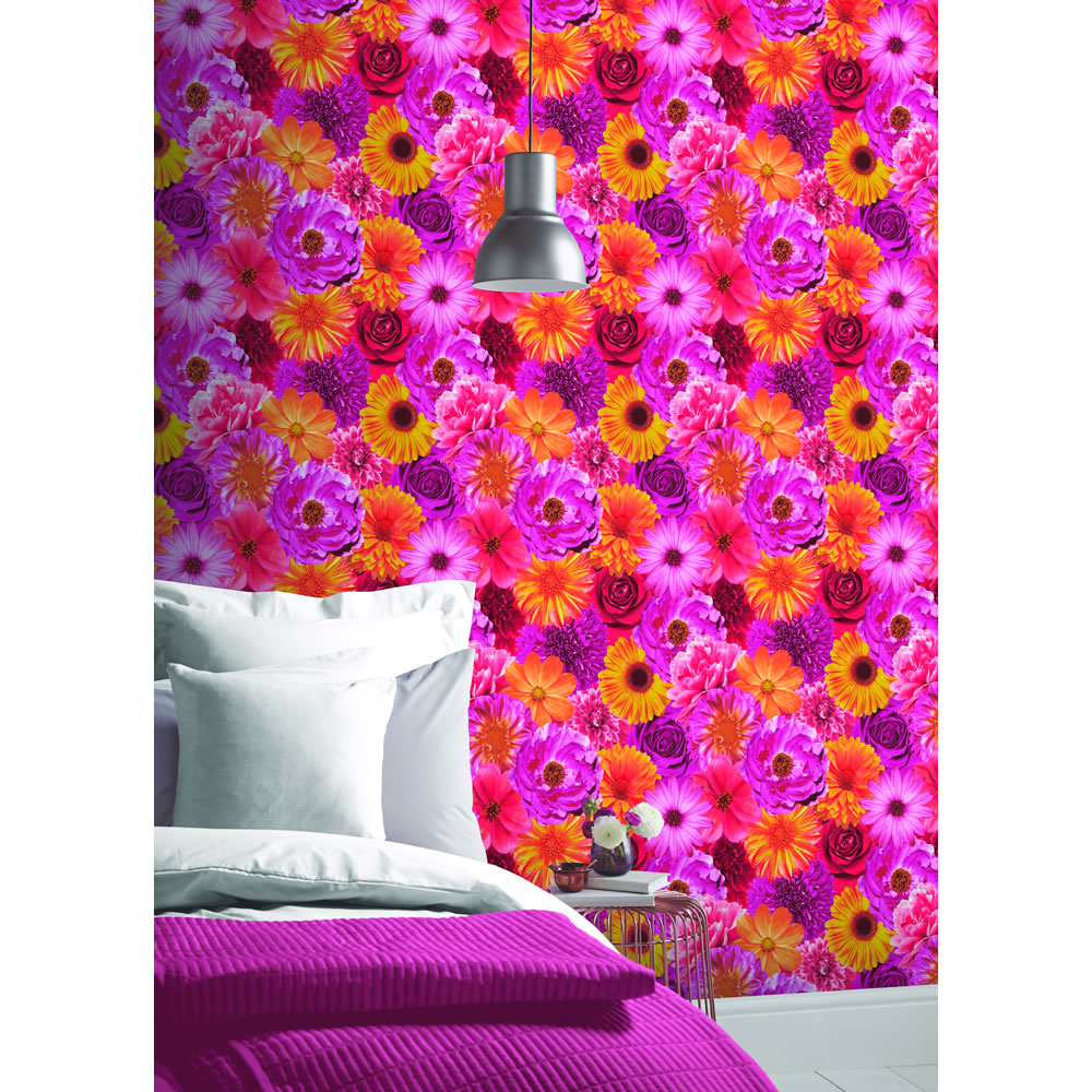 Arthouse Wallpaper Foil In Bloom Fuchsia Image 2