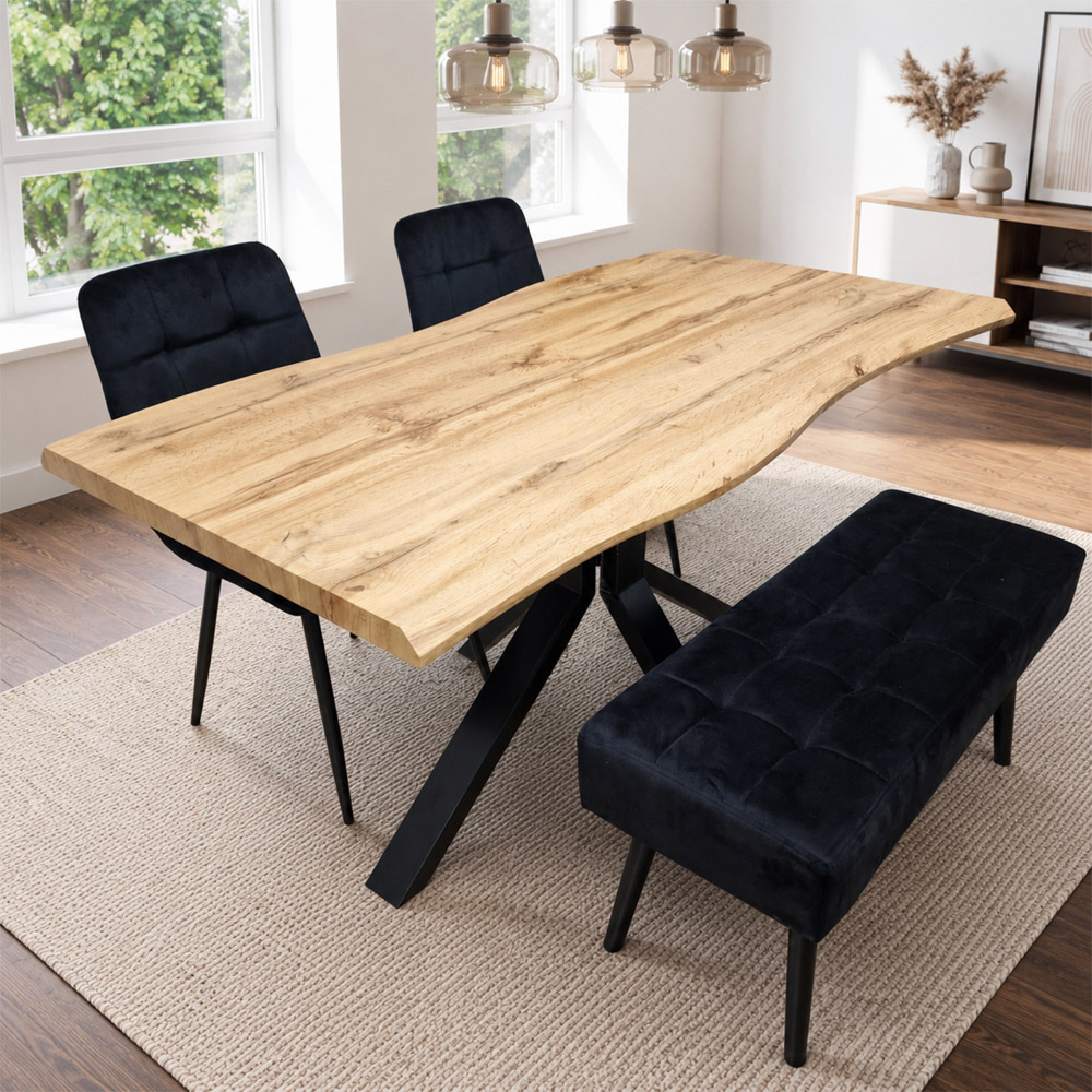 Portland 4 Seater Velvet Wooden Dining Set with Bench Brown and Black Image 1