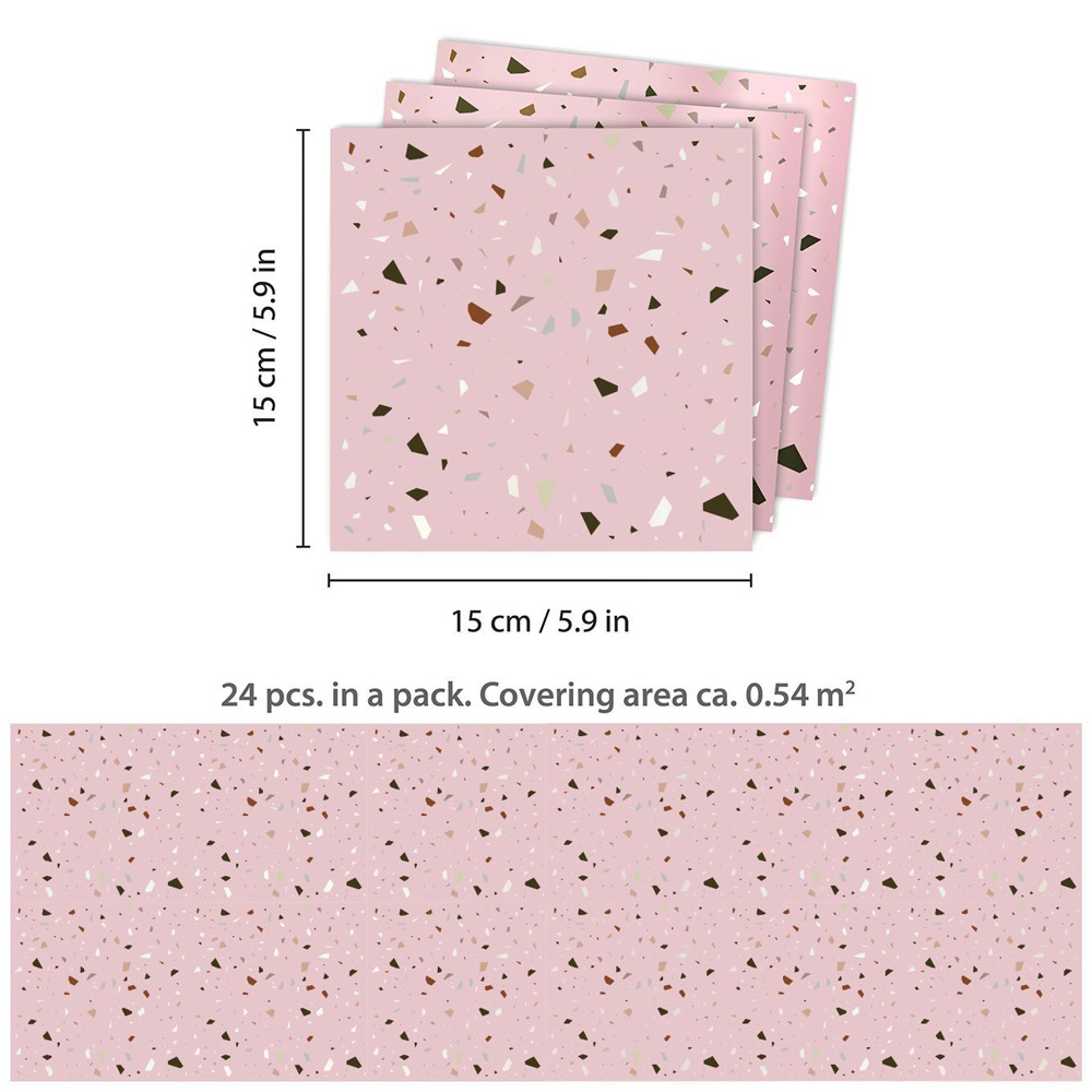 Walplus Terrazzo Metallic Silver Rose Pink Self Adhesive Tile Sticker 24 Pack Image 6