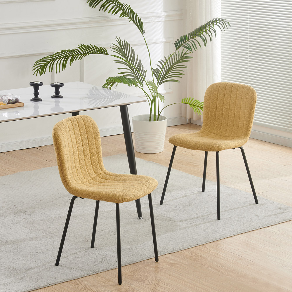 Bella Set of 2 Yellow Teddy Faux Fur Stitched Design Dining Chairs Image 6