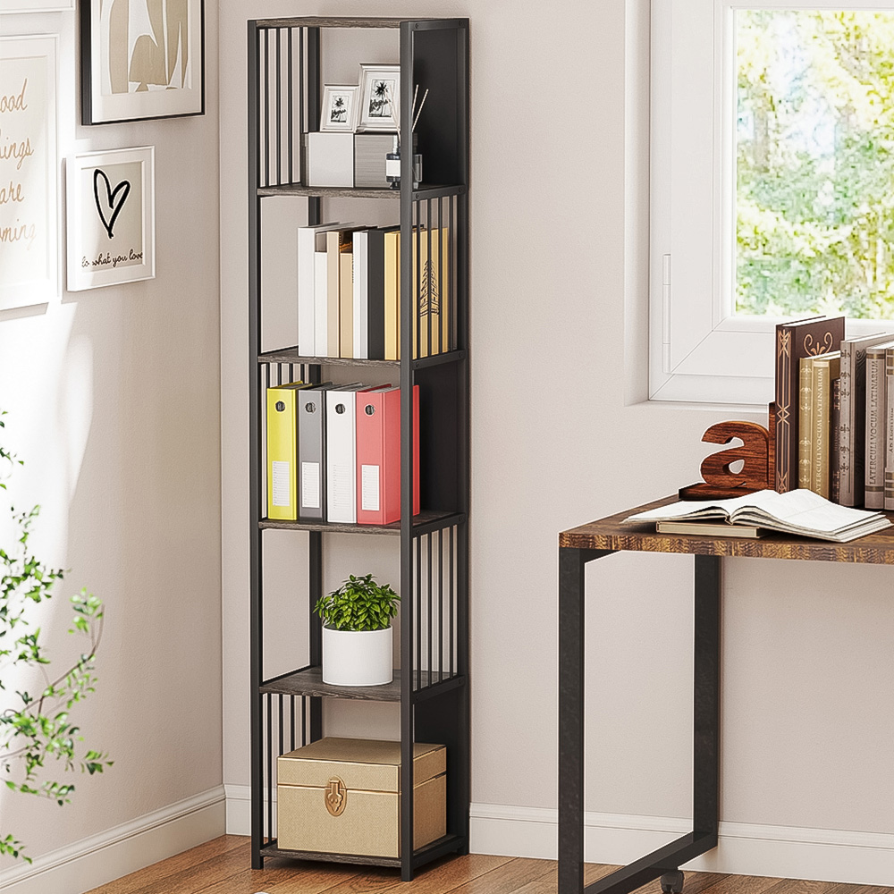 HOMCOM 5 Shelf Grey Freestanding Bookshelf Image 1