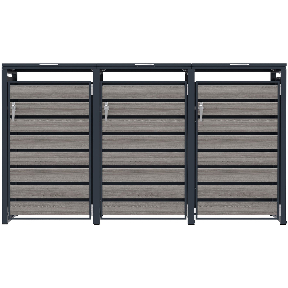 MonsterShop Anthracite Grey Wood Metal 3 Wheelie Bin Storage Shed Image 1