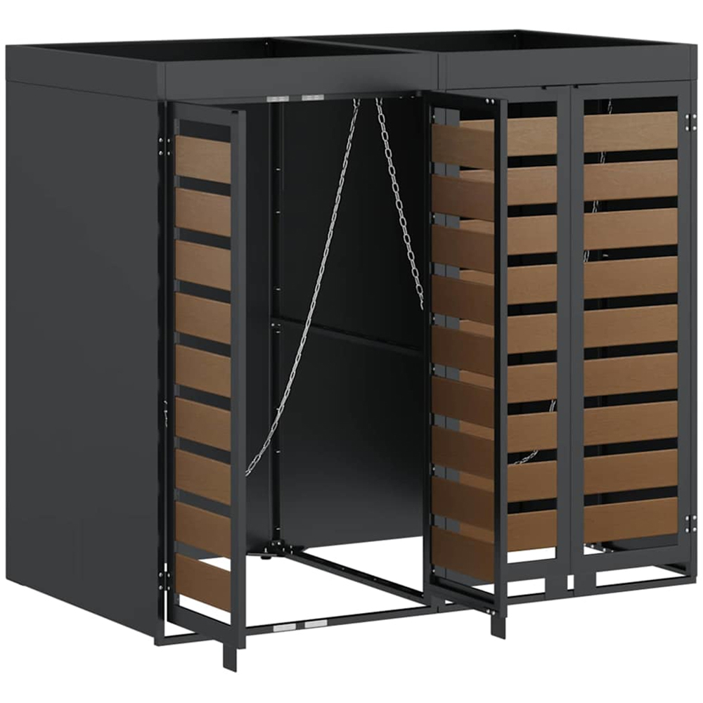 vidaXL Anthracite 2 Wheelie Bin Storage Shed with HDPE Door and Planter Roof Image 4