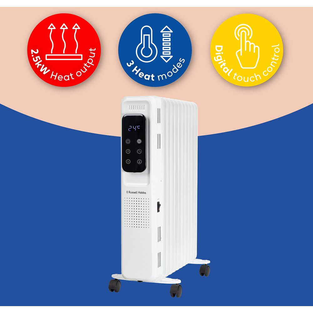 Russell Hobbs White 11-Fin Digital Touch Control Oil Filled Radiator 2500W Image 7
